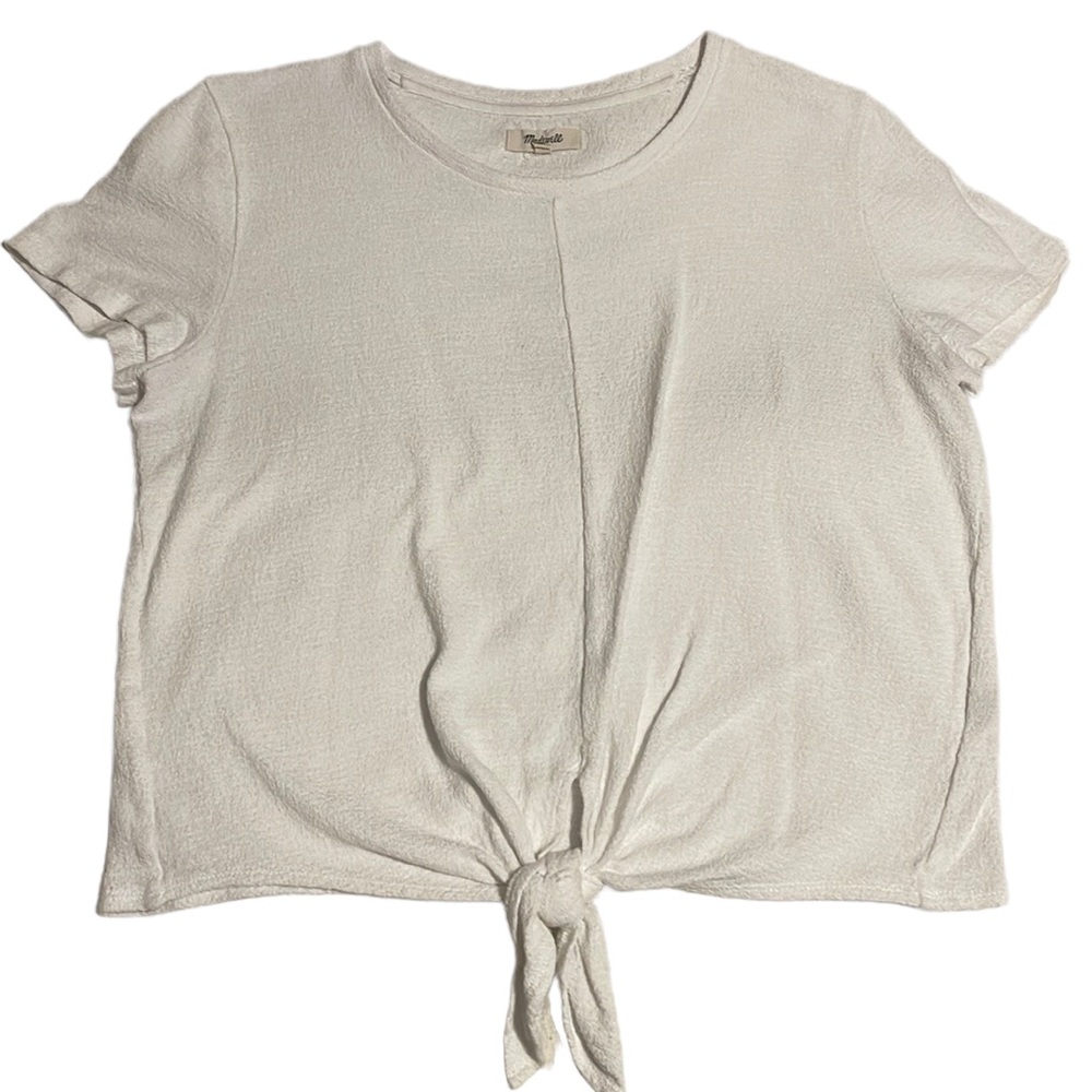 Madewell White Textured Tie Shirt